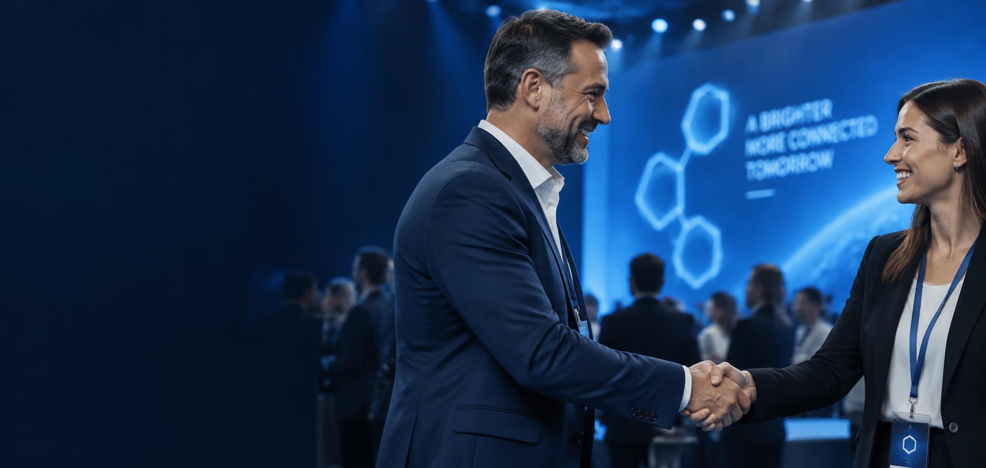 Dos profesionales se dan la mano en un evento de la FNDB