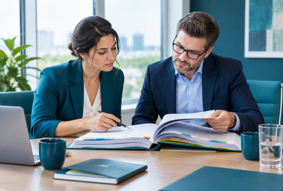 Imagen ilustrativa de consultores revisando un expediente en curso